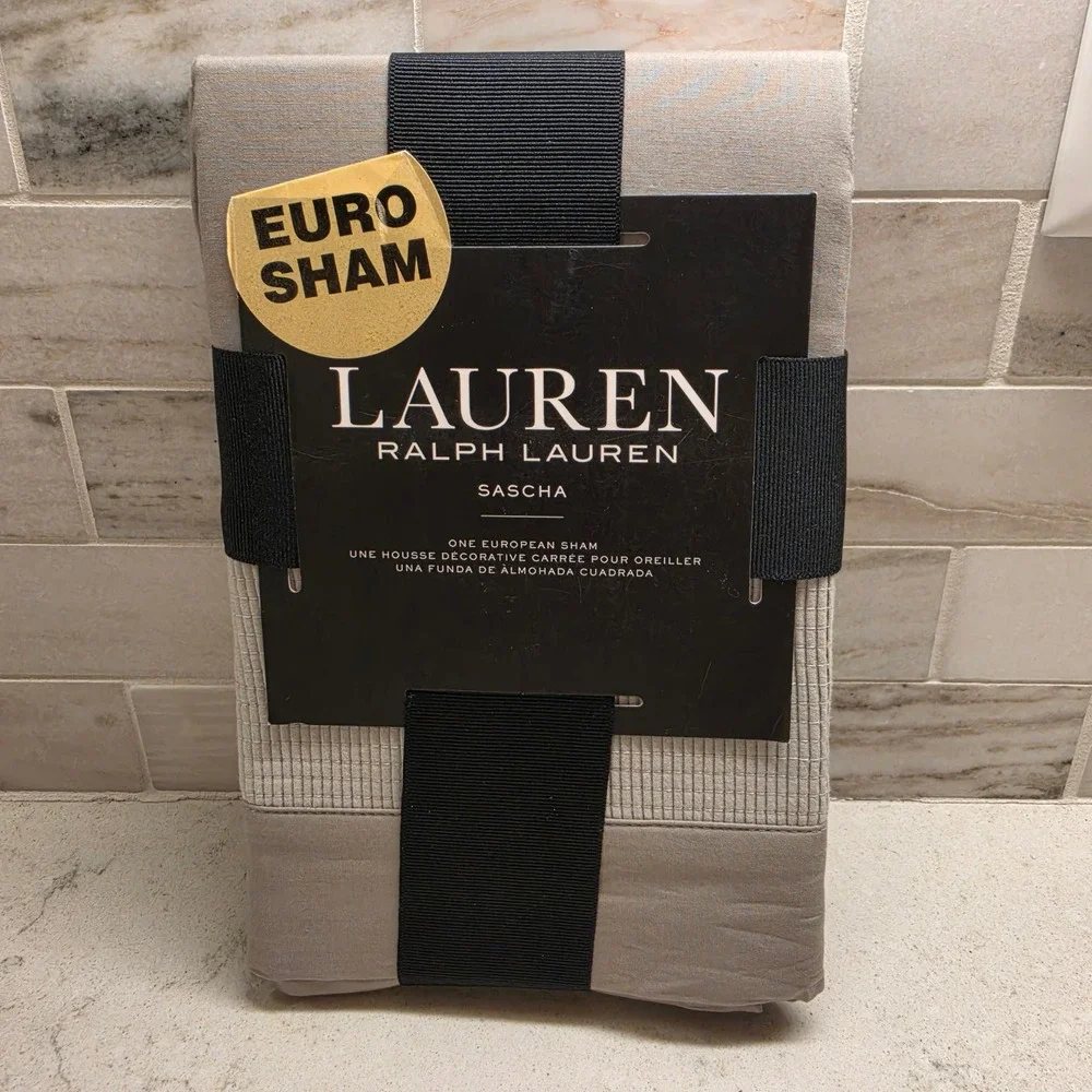 Lauren Ralph Lauren Sascha Euro Sham Stone Grey Textured Cotton 26x26 NEW
